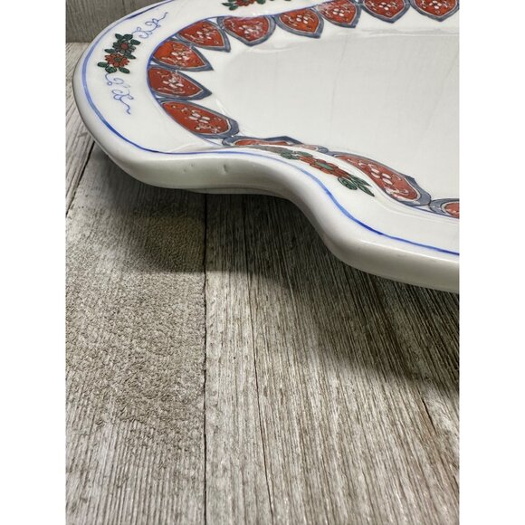 Vtg Stunning Red Stamp Chinese Heavy Porcelain Platter Tray 13" x 10" - Picture 5 of 10